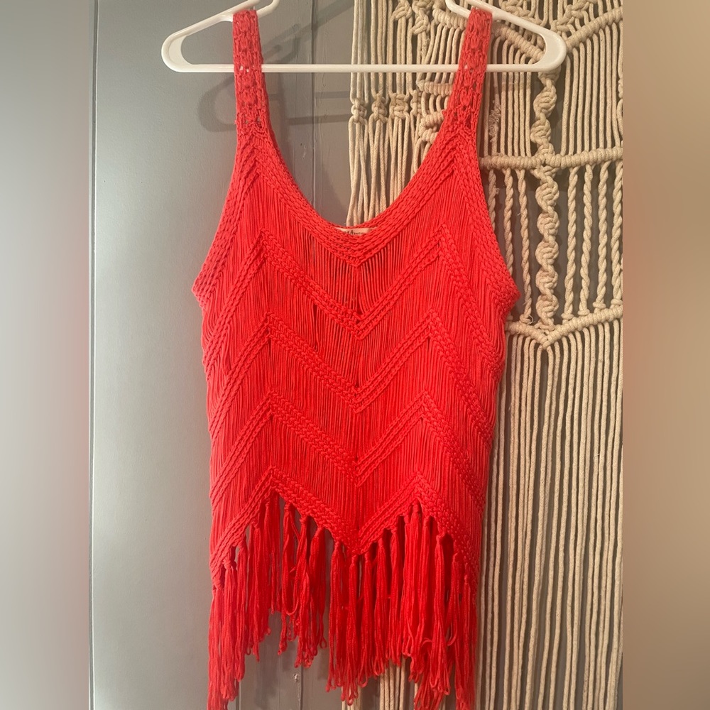 India Boutique, like new, coral tank crochet sweater, one size